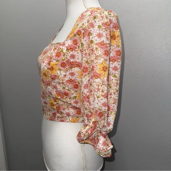 Sienna Sky Women’s Small Blouse Floral Yellow Pink White Top Shirt Boho Garden - Picture 3 of 10